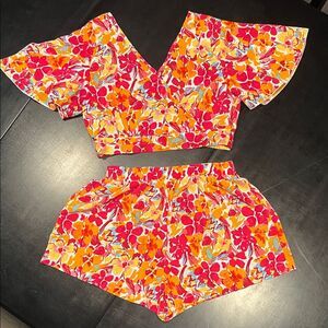 SHEIN Colorful Floral Crop Top and Shorts Set